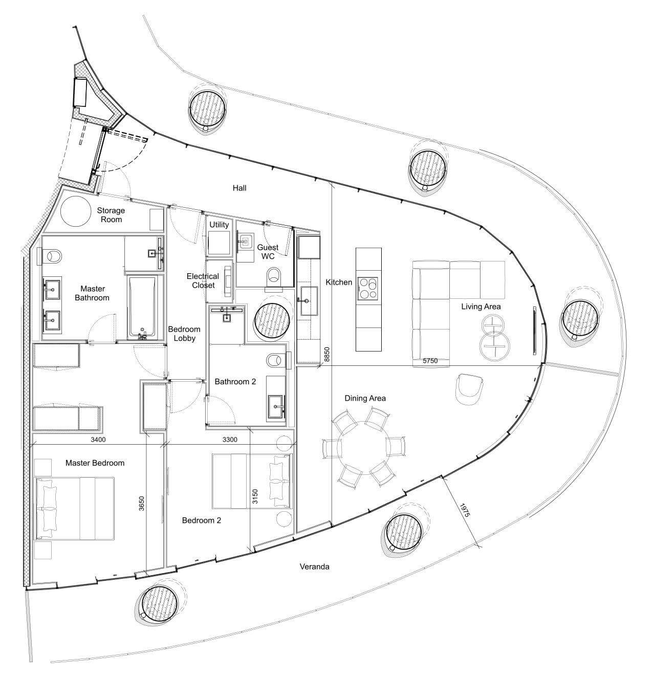 Plan mieszkania z 2 sypialniami w Ayia Napa