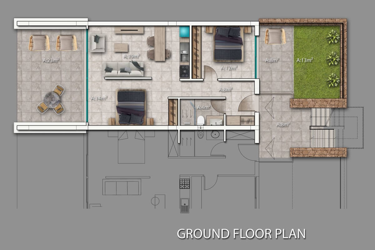 2+1 公寓底层平面图