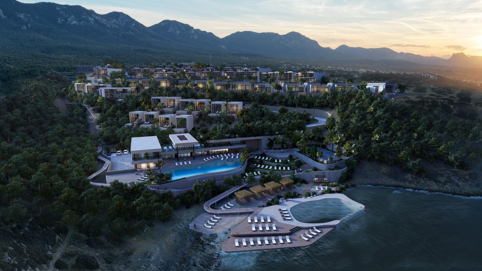 Cyprus real estate coastline with modern apartments and villas near the Mediterranean sea