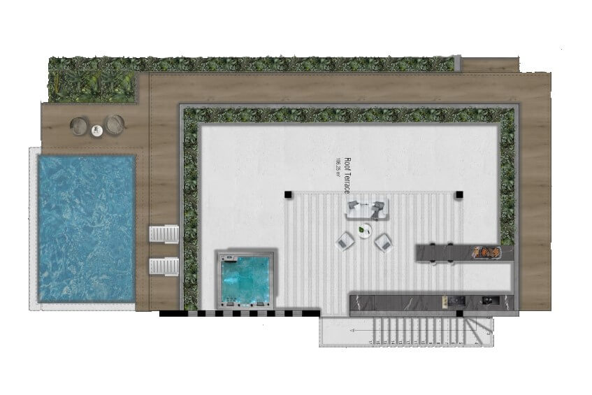 План террасы на крыше 2+1 виллы